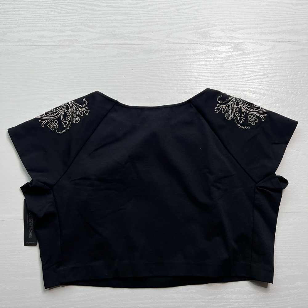 Lane Bryant Crop Top Womens 18 Black Ponte Knit Embellished Cap Sleeve - Picture 7 of 10